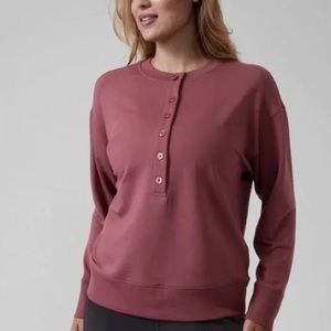 ATHLETA Balance Henley Sweatshirt, Tawny Rose, Size S